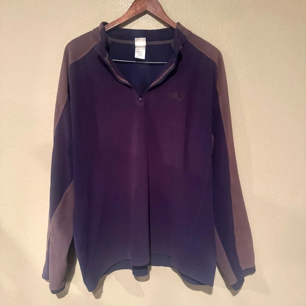 The North Face MENS Colorblock Fleece Quarter Zip Pullover Blue Size XL